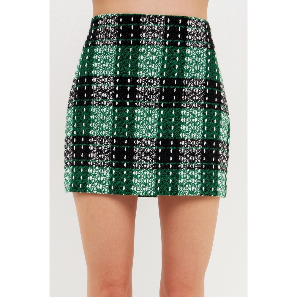 NWT English Factory Check Tweed Mini Skirt in Green Size Small Preppy Academia